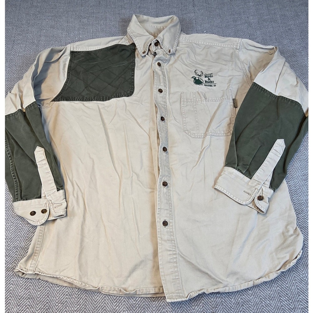 Woolrich Mens Shooting Shirt Tan Olive Green Stukels Birds Bucks Hunting XL